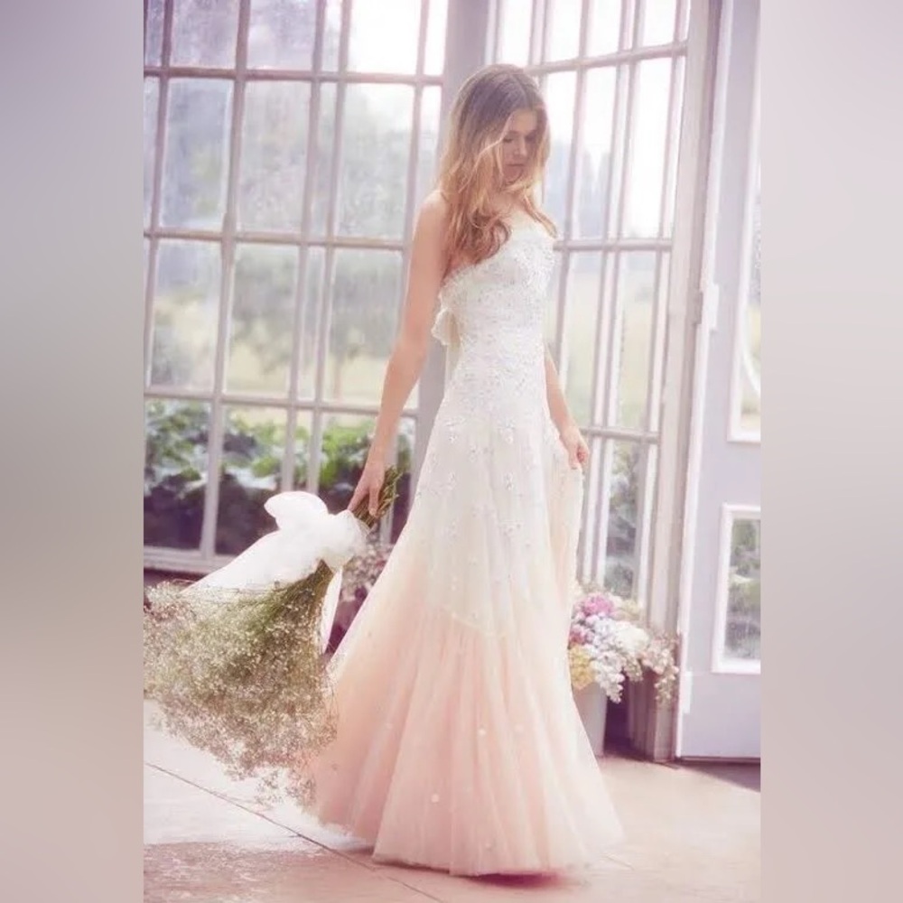 Needle & Thread White and Rose Cami Pearl beaded bridal gown US 6 like new